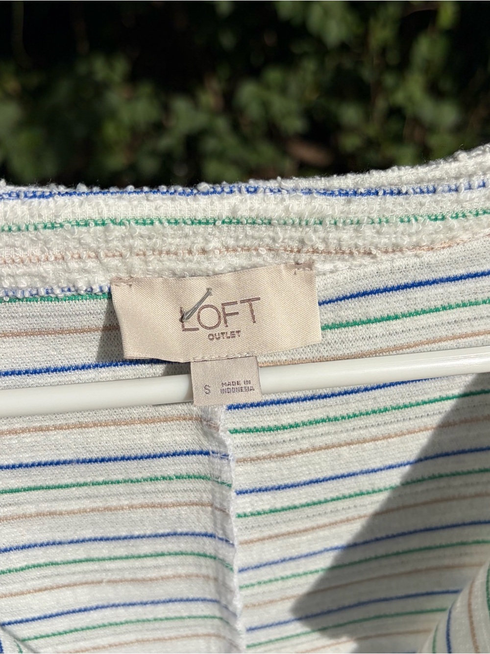 LOFT Cream Striped Long-Sleeve V-Notch Knit Top - Picture 4 of 6
